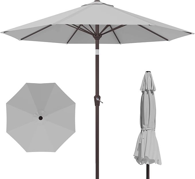 Kingdura 10FT Outdoor Patio Umbrella, Market Table Umbrella with Push Button Tilt and Crank, 8 Sturdy Fiberglass Ribs, UV Protection for Pool, Lawn, Deck, Backyard, Garden (Light grey)