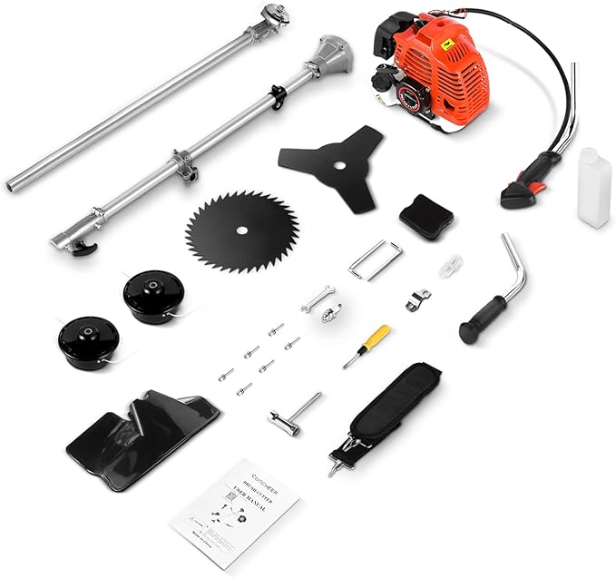 Weed Eater Weed Wacker 58CC 4-in-1 Gas Powered String Trimmer, Gas Brush Cutter with 4 Detachable Heads 18.5" Cutting Path Straight Shaft 2-Cycle for Brush(Orange)