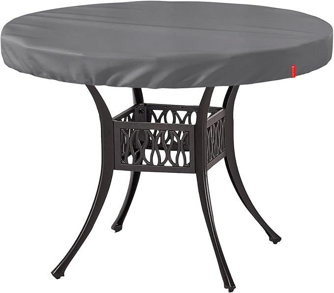 Outdoor Round Table Cover Waterproof UV-Resistant for 42 Inch Diameter Patio Tables - Heavy Duty Weatherproof Table Top Protector with Elastic Hem (Grey)