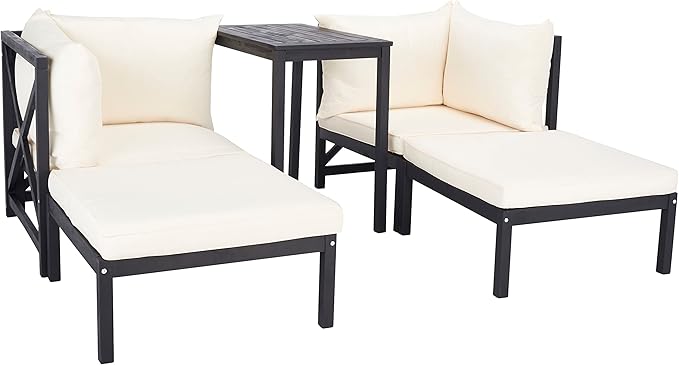 SAFAVIEH Outdoor Collection Ronson Dark Slate Grey/Beige Cushion 5-Piece Sectional Patio Set