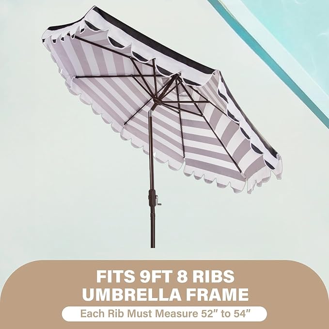 9ft Market Patio Umbrella Replacement Canopy, UV Protective, Fade Resistant, Vented Design for Outdoor Use (Black White Stripe)