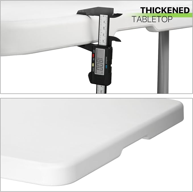 Magshion 8ft Plastic Folding Table with Handle for Indoor Outdoor, 8 Foot Utility Commercial Craft Foldable Table for Party Events, White