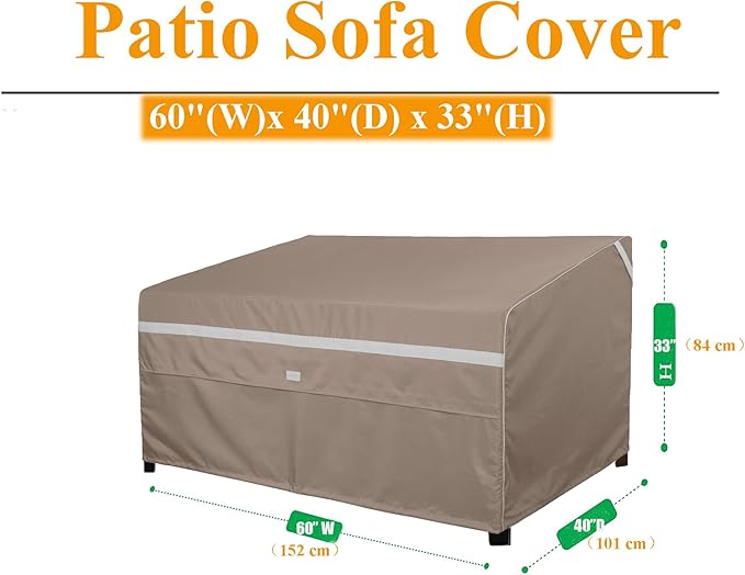 Heavy Duty Waterproof Outdoor Patio Loveseat Sofa Cover UV Resistant Patio Furniture Covers 2 Seater 60" W X 40" D X 30" H Dark Grey