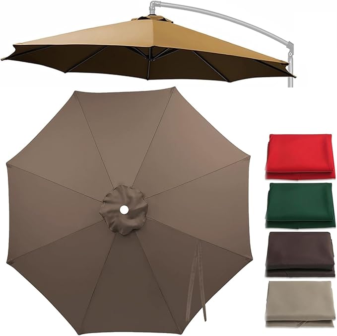 Cantilever Umbrella Replacement Canopy 7.5ft/9ft/10ft/11ft 6/8 Ribs, Fade Resistant Outdoor Offset Patio Umbrella Fabric Cover, Waterproof Shade Top for Deck