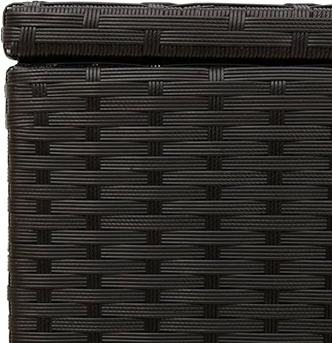 Outdoor Garden Storage Box with Wheels, Wicker Patio Deck Box, Outdoor Rattan Storage Container, Black 50.2 Gal Poly Rattan