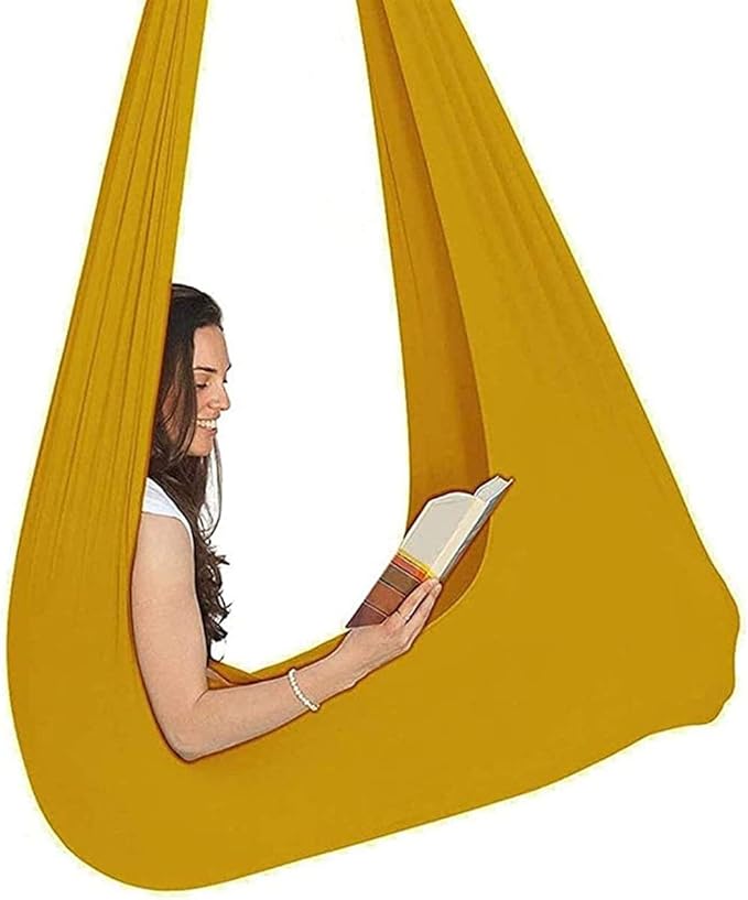Kids Soft Swing Chair Indoor Therapy Swing Cuddle Hammock Autism ADHD Aspergers Children Elastic Parcel Steady Seat Swings Max Load 200KG (Color : Gold, Size : 150 x 280 cm)
