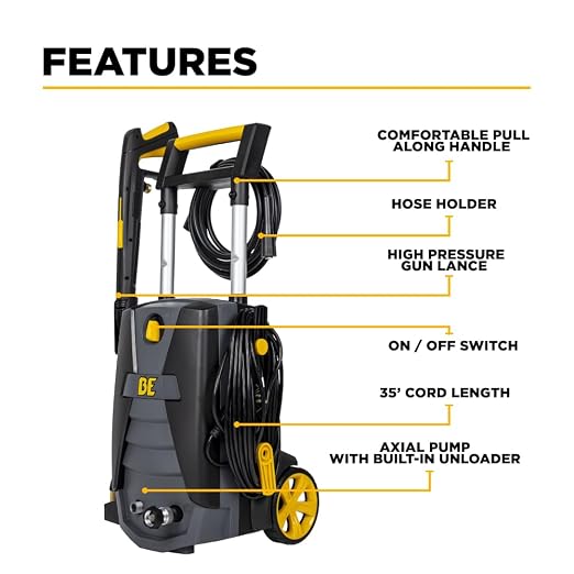 BE Power Equipment 2000 PSI 1.7 GPM Cold Water Corded Electric Pressure Washer
