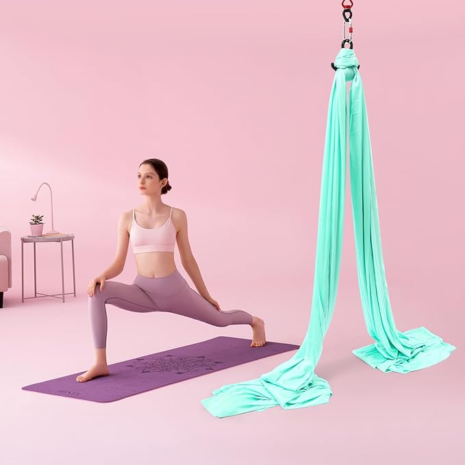 Aerial Yoga Hammock, 440 lbs Capacity Ceiling Mounted Aerial Silks Kit with 360° Swivel, Polyester Fabric for Home Gym Studio, 16.4ft
