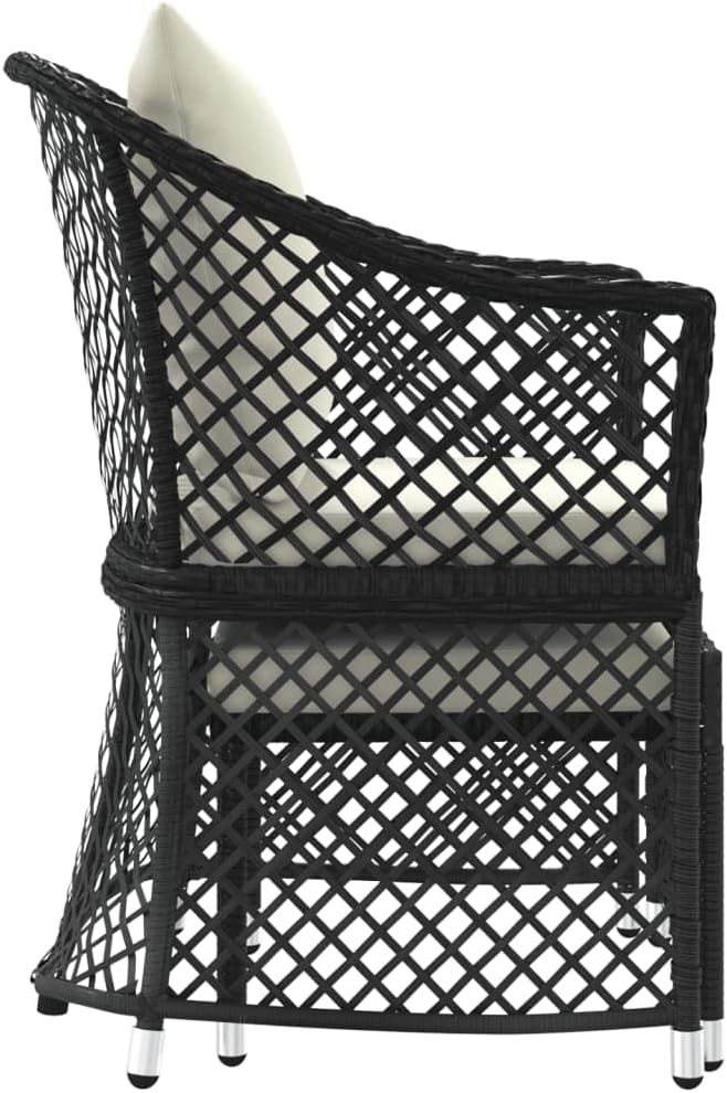 2 Piece Modern Patio Furniture Set Black White Poly Rattan Outdoor Conversation Bistro Set Small Apartment Balcony Porch 16.9 x 16.5 x 14.4 in for Garden Terrace
