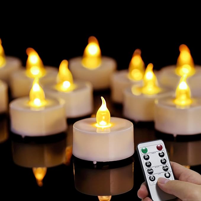 Remote Battery Tea Lights with Timer,400+ Hours Battery Life,Realistic Flickering Flameless Votive Candles,Safe Decorative Lighting for Christmas/Wedding/Home Decor (Warm Yellow 12 Pack)