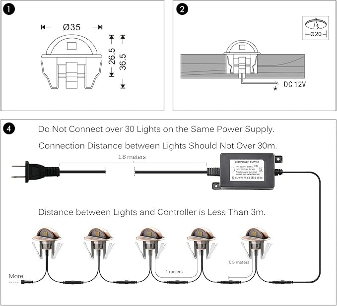 LED Stair Light Low Voltage Waterproof IP65 Outdoor F1.38 Wood Recessed LED Deck Lighting Yard Garden Patio Step Landscape Pathway Decor Lamp, Bronze (30pcs,Warm White)