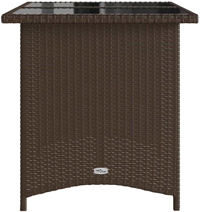 vidaXL Patio Table with Glass Top – Brown Rectangular Outdoor Furniture for Garden/Patio – Durable Poly Rattan and Steel Frame, UV-, 43.3"x26.8"x27.6"