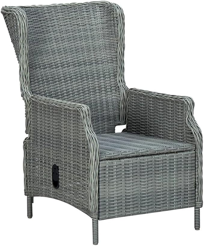 Afuera Living 7-Piece Patio Dining Set, Light Gray Synthetic Rattan and Acacia Wood, Oiled Finish, Rectangular Table with 6 Adjustable Backrest Chairs, Removable Cushions, Outdoor Garden Terrace