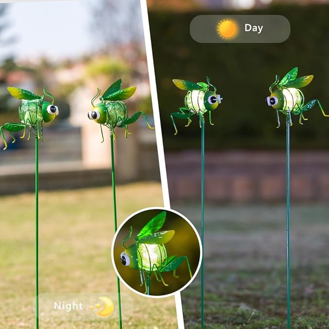Viveta 2 Pack Garden Solar Lights, Solar Lights Stake with Cute Insect Figurines, Decorative Solar Light for Outdoor Pathway & Patio