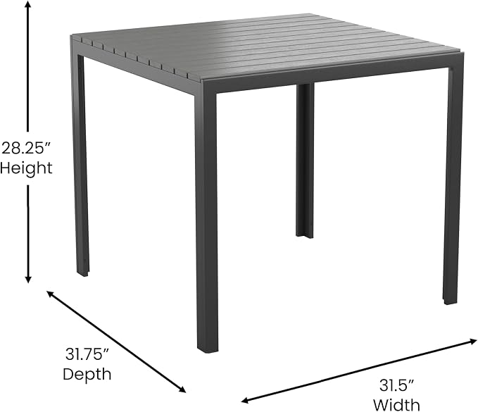 Flash Furniture Harris Commercial Indoor/Outdoor Patio Table - Black Poly Resin Slatted Top - Black Steel Frame - Seating for 4