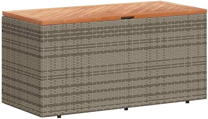 Modern Garden Storage Box with Seating, Grey and Brown Weather-Resistant Outdoor Furniture for Patio and Balcony, Spacious Interior Organizer, Durable PE Rattan and Acacia