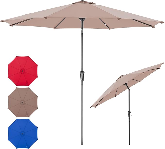 NEWBULIG Patio Umbrella, Outdoor Table Umbrellas with Push Button Tilt and Crank, Sturdy Ribs, Waterproof, UV Protection and Fade Resistant, for Pool, Garden, Market, Backyard