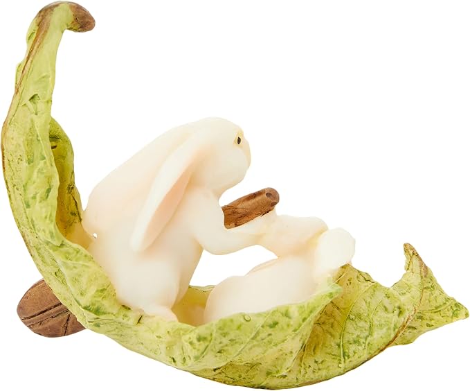 Top Collection Miniature Fairy Garden and Terrarium Statue, Rabbits Rowing Leaf Boat