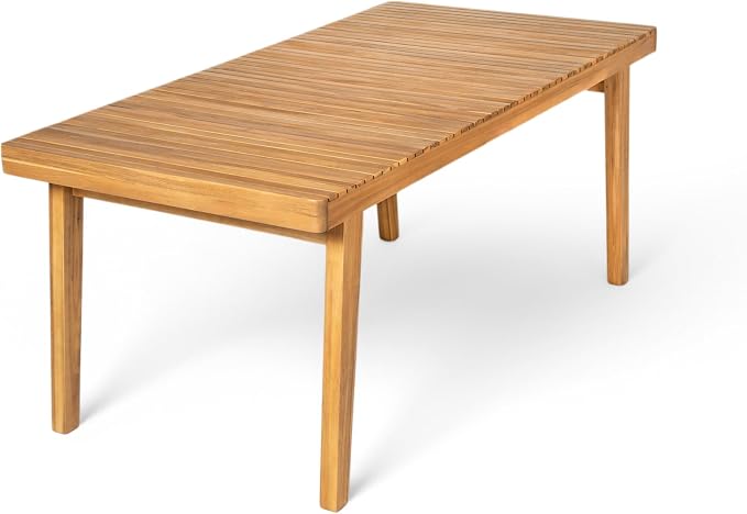 Christopher Knight Home Hobson Acacia Wood Outdoor Dining Table for 6, Wooden Patio Farmhouse Dining Table, Rectangle Slatted Top for Outdoor Gatherings, Natural Finish