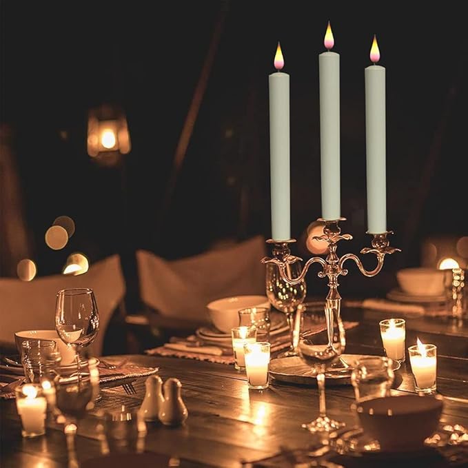 DRomance Christmas Flameless Window Taper Candles with 10-Key Remote and Timer, Battery Operated Real Flame Effect Realistic 3D Wick, 6 Pack Silver Holders and Suction Cups Included