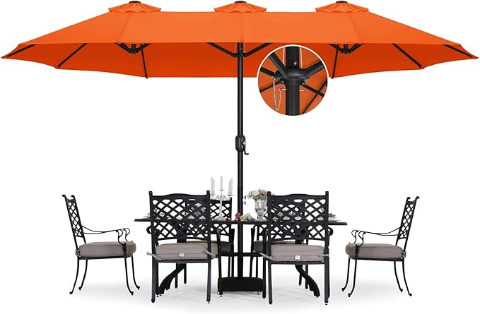 ABCCANOPY 15FT Patio Umbrella with Base, Outdoor Double-Sided Rectangle Umbrella Bonus Latch, Wights for Poolside, Lawn, Backyard (Orange)