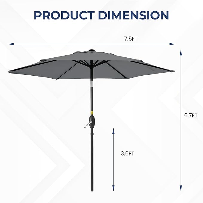 SUNVIVI OUTDOOR Outdoor Patio Umbrella, Patio Umbrella, Market Umbrella, Large Outdoor Umbrella, Metal Pole Umbrella with Push Button Tilt and Crank, Polyester Canopy