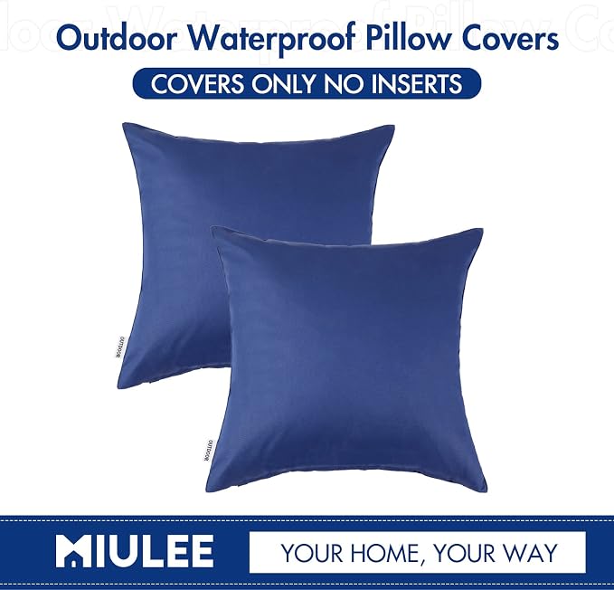 MIULEE Pack of 2 Decorative Outdoor Waterproof Pillow Covers 18x18 Inch Navy Blue with 4 Packs of Outdoor Pillow Inserts