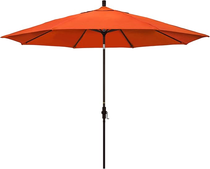 California Umbrella 11Ft Premium Sunbrella Patio Umbrella, Hand-Crank, Tilt-Collar, Bronze Frame, Melon Fabric