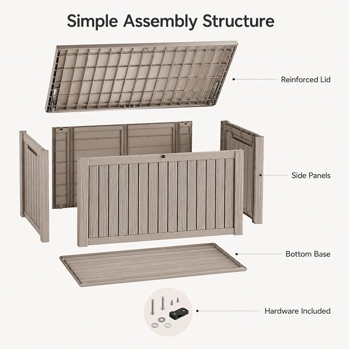 Outdoor Deck Patio Storage Box - 200 Gallon Large Outdoor Deck Box, Plastic Storage Bin with Lid, Outside Toy Box & Pool Storage Container for Cushions, Garden Tools, Towel, Brown
