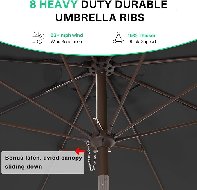 ABCCANOPY 10ft Scalloped Patio Umbrella, Outdoor Table Umbrella with Tilt and Crank, Fiberglass Ribs Deck Umbrella for Patio, Pool, Garden, Picnic (Dark Gray)