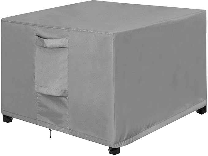 OutdoorLines Outdoor Waterproof Patio Ottoman Covers - Square UV-Proof Patio Side Table Cover Windproof Heavy-Duty Furniture Covering Protector 33L x 33W x 17H Inch, Grey