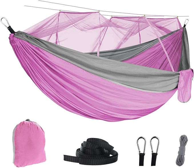 Hammocks for Camping with Cover, Portable Hammock for Trees, Double Hammock with Mosquito Net Double, Hammocks for Outside 2 Person, for Beach, Backyard, Patio