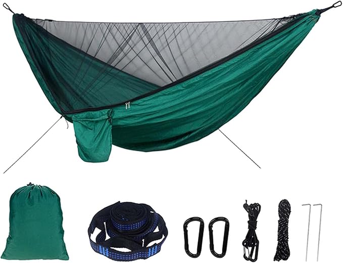 Hammocks for Outside 2 Person with Net, Camping Hammocks for Trees, Portable Hammock Chair with Carabiners Foldable, Parachute Hammocks, for Travel Patio Garden