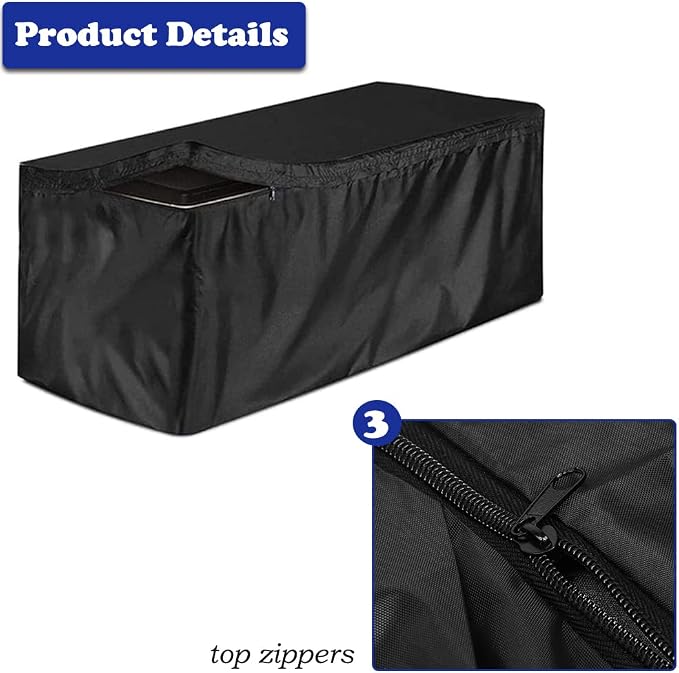 SUNSURE Deck Box Cover Heavy Duty Waterproof Outdoor Ottoman Bench Cover for Keter Large Deck Boxes Rectangular Storage Box Cover with Drawstring and Zipper (48x24x22in)