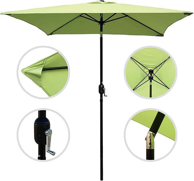 ABBLE Outdoor Patio Umbrella 6.5 Ft Square with Tilt and Crank, Weather Resistant, UV Protective Umbrella, Durable, 6 Sturdy Steel Ribs, Market Outdoor Table Umbrella, Lime Green