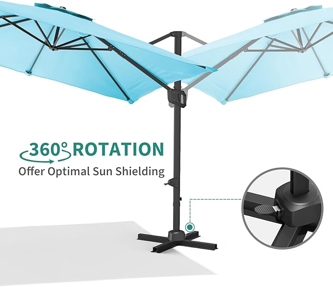 Garvee Cantilever Patio Umbrella 10x10 ft Large Rectangle Umbrella Outdoor Market Umbrellas 360 Rotation Offset Hanging Outdoor Shade for Patio