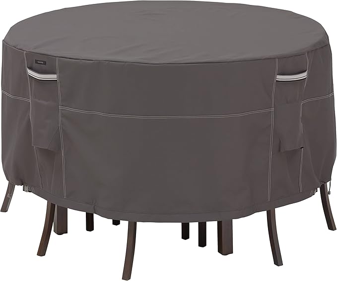 Classic Accessories Ravenna Water-Resistant 60 Inch Tall Round Patio Table & Chair Set Cover, Outdoor Table and Chair Cover