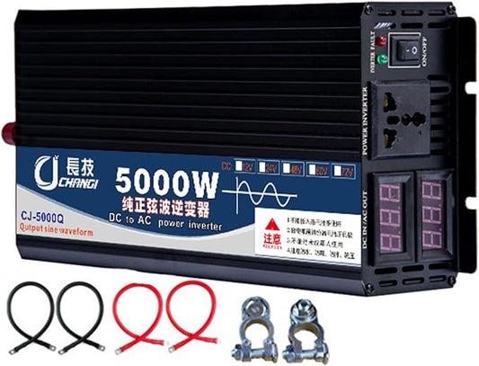 Upgraded high Power 6000W 8000W 10000W 12000W 16000W Pure Sine Wave Power Inverter 12V 24V 48V DC to 110V 220V AC Converter with LED Display for Car/RV Home Solar System(5000W,24vto110V)