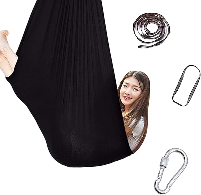 Indoor Therapy Swing for Kids, (Hardware Included) Snuggle Cuddle Hammock for Children with Autism, ADHD, Aspergers, Sensory Integration (Color : Black, Size : 150x280cm/59x110in)