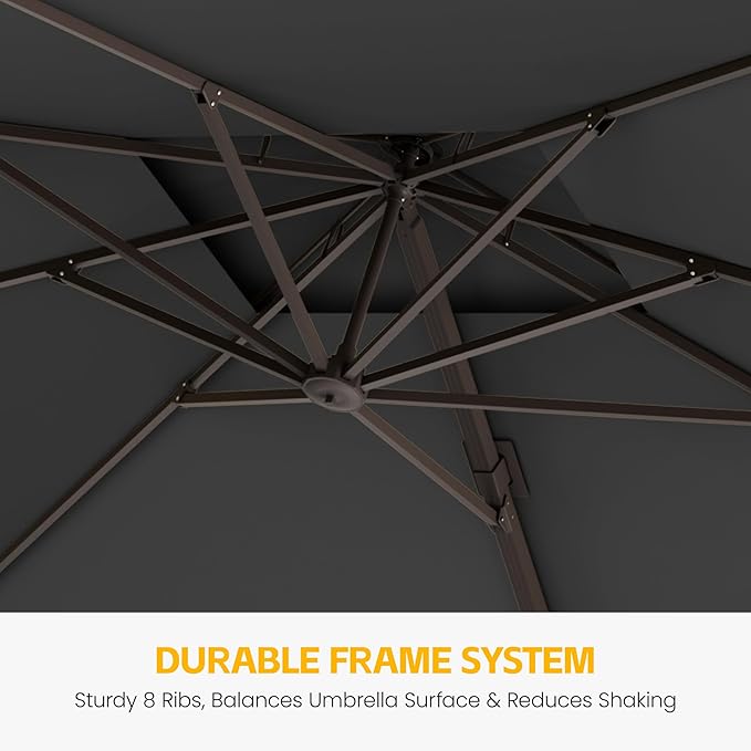 VEGOND 9x12 FT Patio Cantilever Umbrella with Base, Rectangular Heavy Duty Offset Umbrella for 6-8 People, 360°Rotation & Mult Tilt, Double Top Design, for Pool Garden Deck (Grey)