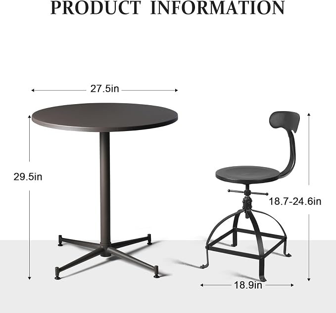 LOKKHAN Premium Steel Patio Bistro Table, Backyard Dining Table, Indoor-Outdoor Bar Table, Garden Coffee Table, Heavy Duty Round Metal Side Table, Waterproof, (27.5" Diax29.5 H)