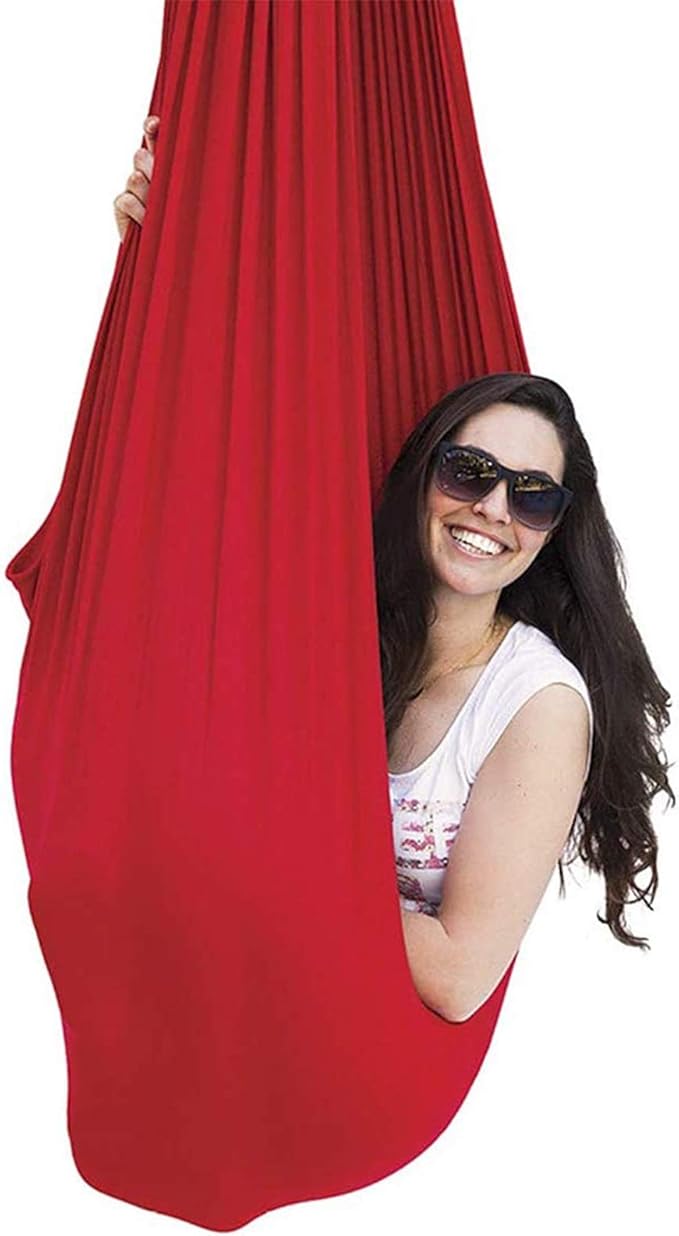 Adjustable Indoor Swing Therapy Sensory Snuggle Cuddle Hammock for Kids Child and Teens with Special Needs Autism ADHD ADD (Color : Red, Size : 150 x 280 cm)
