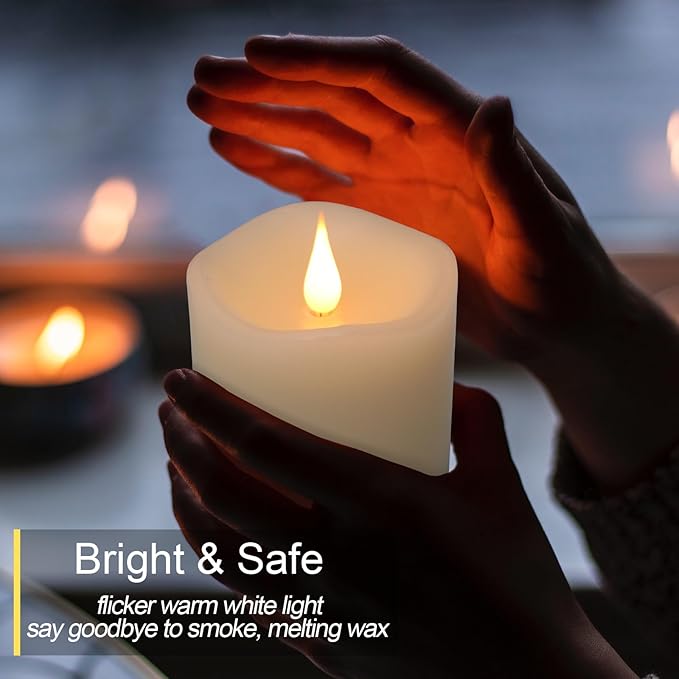 TECHLONG Flameless Candles Battery Operated with Timer, 3D Moving Flame Flickering, Last 600+ Hours Battery Candles, 3" x 5" Ivory Real Wax Electric LED Candle for Wedding Party Decorations