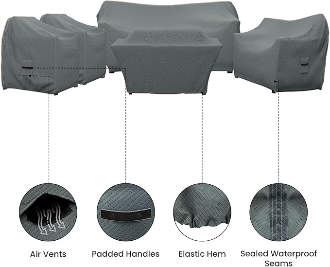 Covers & all Patio Furniture Cover Set, 5 Piece Outdoor Furniture Covers, Water-Repellent UV & Weather-Resistant Covers for Sofa, Loveseat, Chairs & Coffee Table with Elastic Tie-Down & Padded Handles