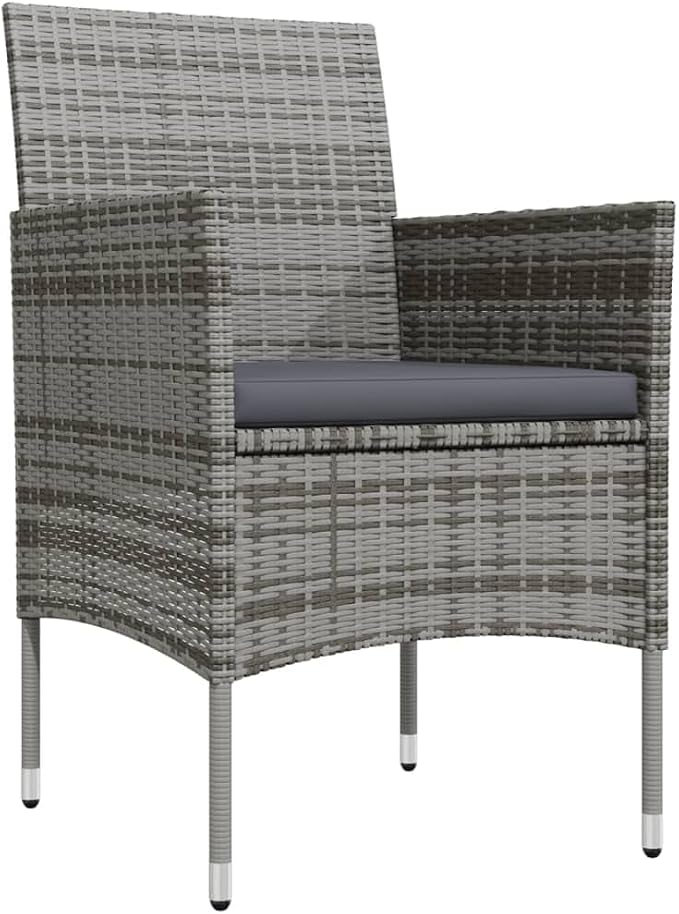 3-Piece Garden Dining Set, Square PE Rattan Patio Bistro Table and 2 Chairs with Cushions, Grey and Black Outdoor Furniture Conversation Set for Balcony, Backyard and Terrace