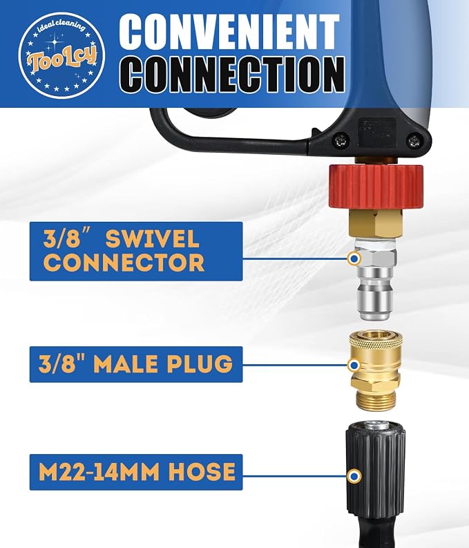 TOOLCY Pressure Washer Gun and Hose Kit, 50ft Kink Resistant Power Washer Hose and Gun with 5 Nozzle, 3/8" Swivel Quick Connector & M22-14mm Plug, Compatible with Simpson, Craftsman, Ryobi