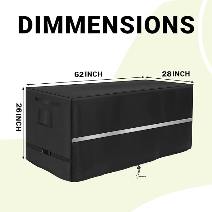 Deck Box Cover Heavy Duty Waterproof Deck Box with Handle, Outdoor Large Storage Box Cover Patio Rectangular Bench Covers (62 x 28 x 26 inch)
