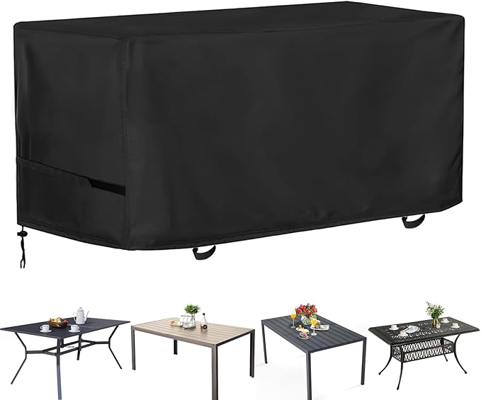 Oslimea Outdoor Dining Table Cover 60 inch Rectangle Patio Dining Table Covers Waterproof Furniture Covers, Windproof, UV Resistant and All Weather Resistant, 60 x 38 x 28 inch, Black