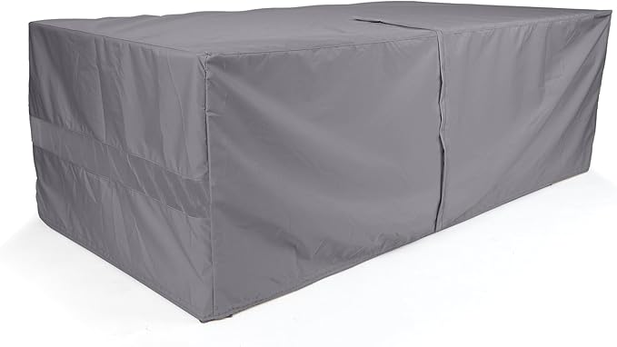 Covermates Elite Outdoor Rectangular Dining Table Cover – All-Weather Polyester, Mesh Vents, Adjustable Drawcord & Buckle Straps, with Umbrella Hole 72W x 42D x 25H, Charcoal