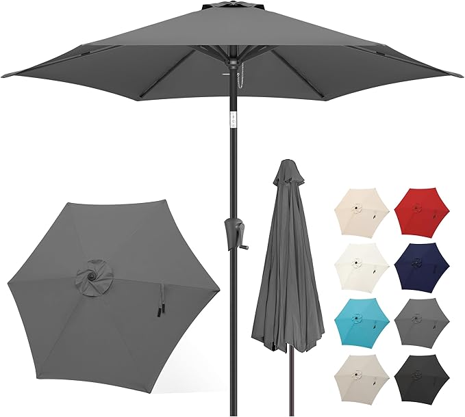 FLAME&SHADE 9ft Patio Umbrella Outdoor - Table Umbrella with Push Button Tilt and Crank, UV Protection, 6 Sturdy Ribs, Market Umbrella for Garden, Deck, Backyard, Lawn, Pool and Beach(Anthracite)